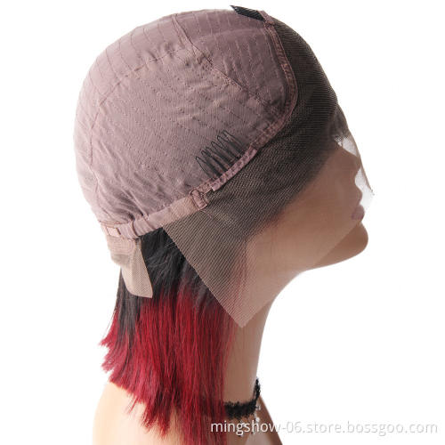 Short quality bob lace human hair wig, ombre frontal lace human hair wig